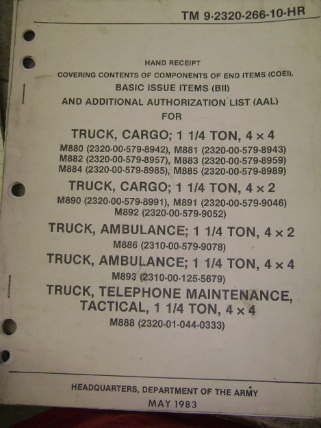 Cargo Truck/Ambulance Hand Receipt