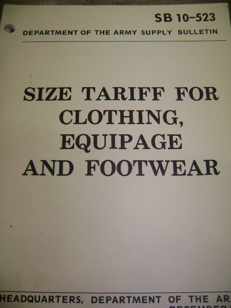 Size Tariff for Clothing, Equipage, and Footwear Supply Bulletin