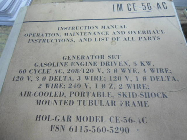 U.S. Army TM CE-56-AC (Hol-Gar Model) Generator Manual