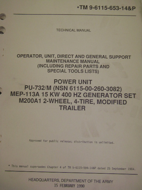 Power Unit PU-732/M MEP-113A Generator Set (M200A1) Manual