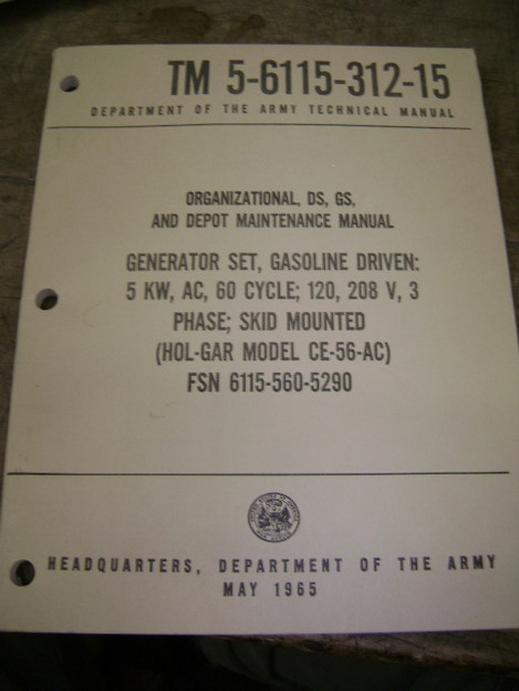 Generator Set (Hol-Gar model CE-56-AC) Manual