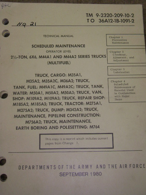 M44A1, M44A2 Truck Series Scheduled Maintenance Manual
