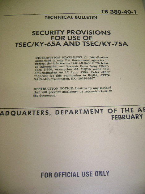 Security Provisions for Use of TSEC/KY-65A and TSEC/KY-75A