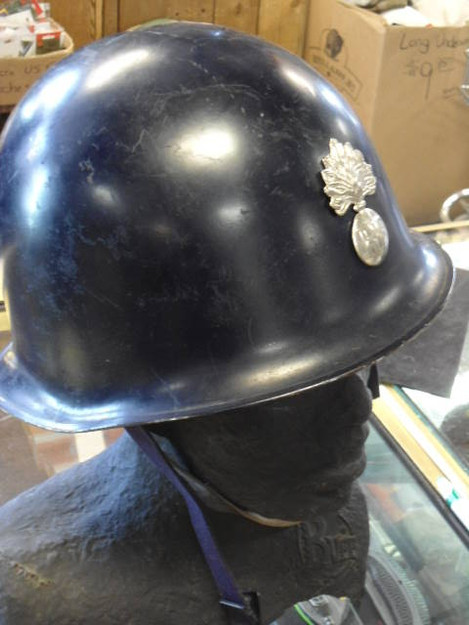 French Army Helmet with Flaming Bomb Insignia