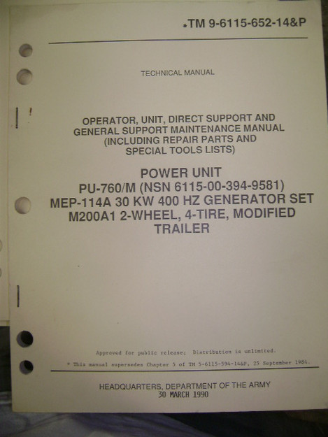 Power Unit PU-760/M MEP-114A Generator Set (M200A1) Manual